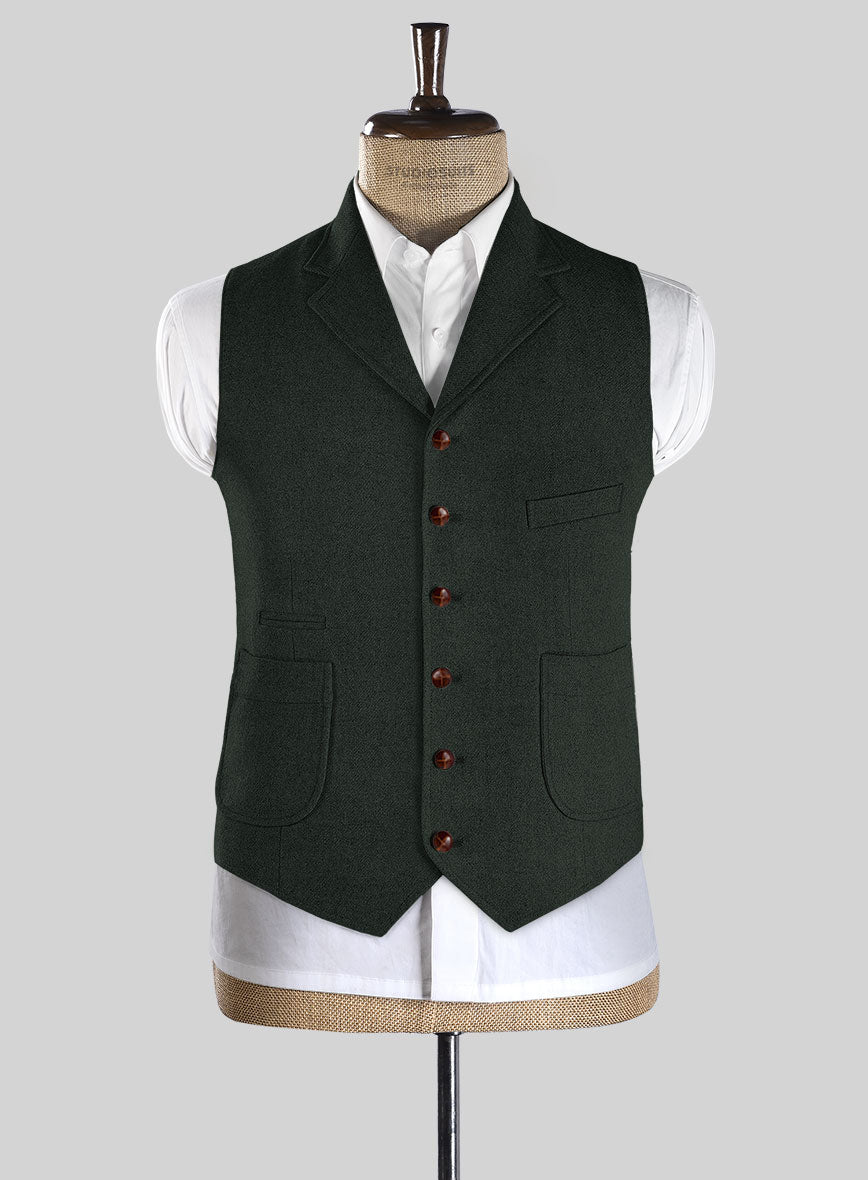 Highlander Dark Green Tweed Hunting Vest - StudioSuits