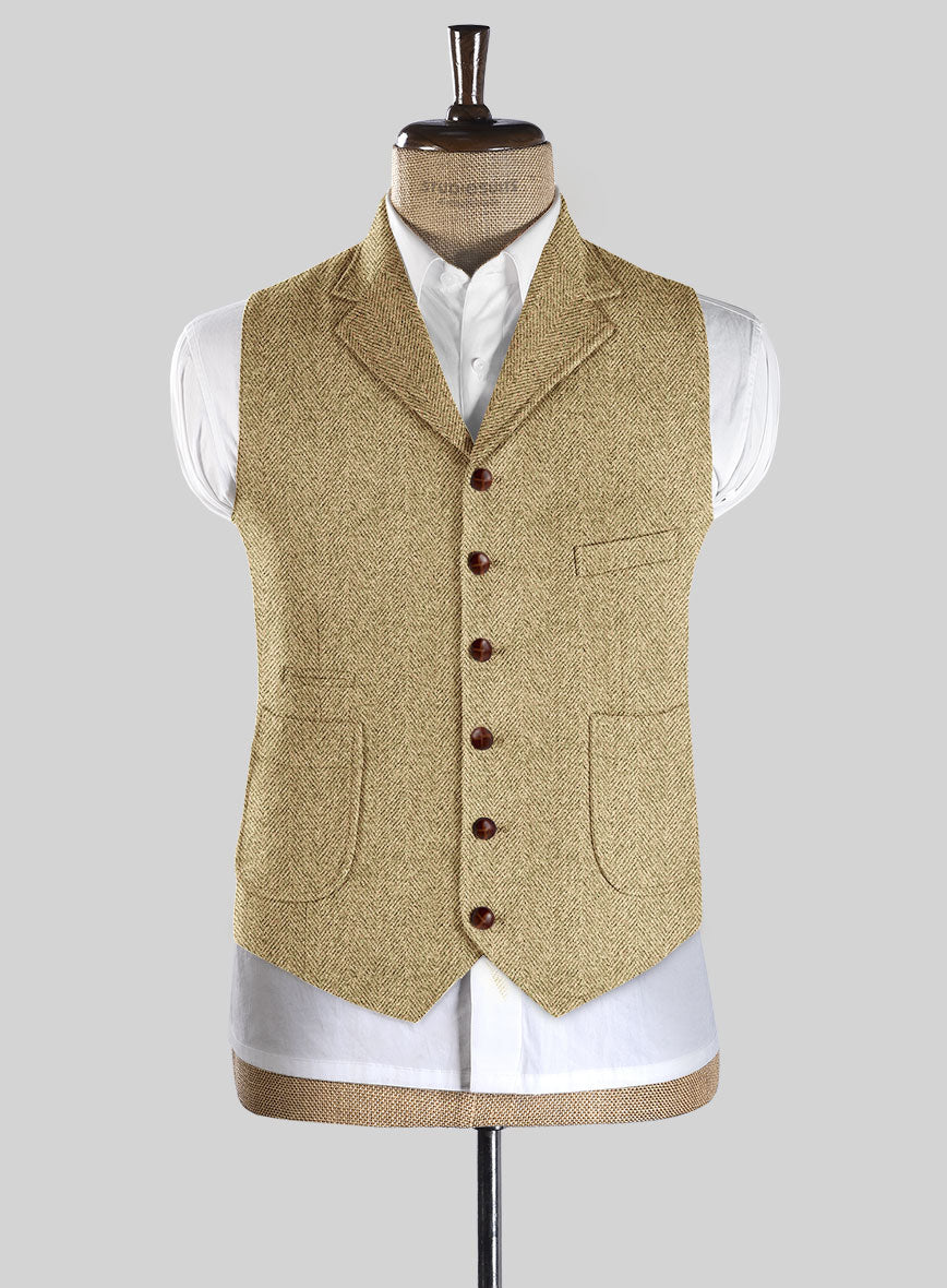 Highlander Heavy Beige Herringbone Tweed Hunting Vest - StudioSuits