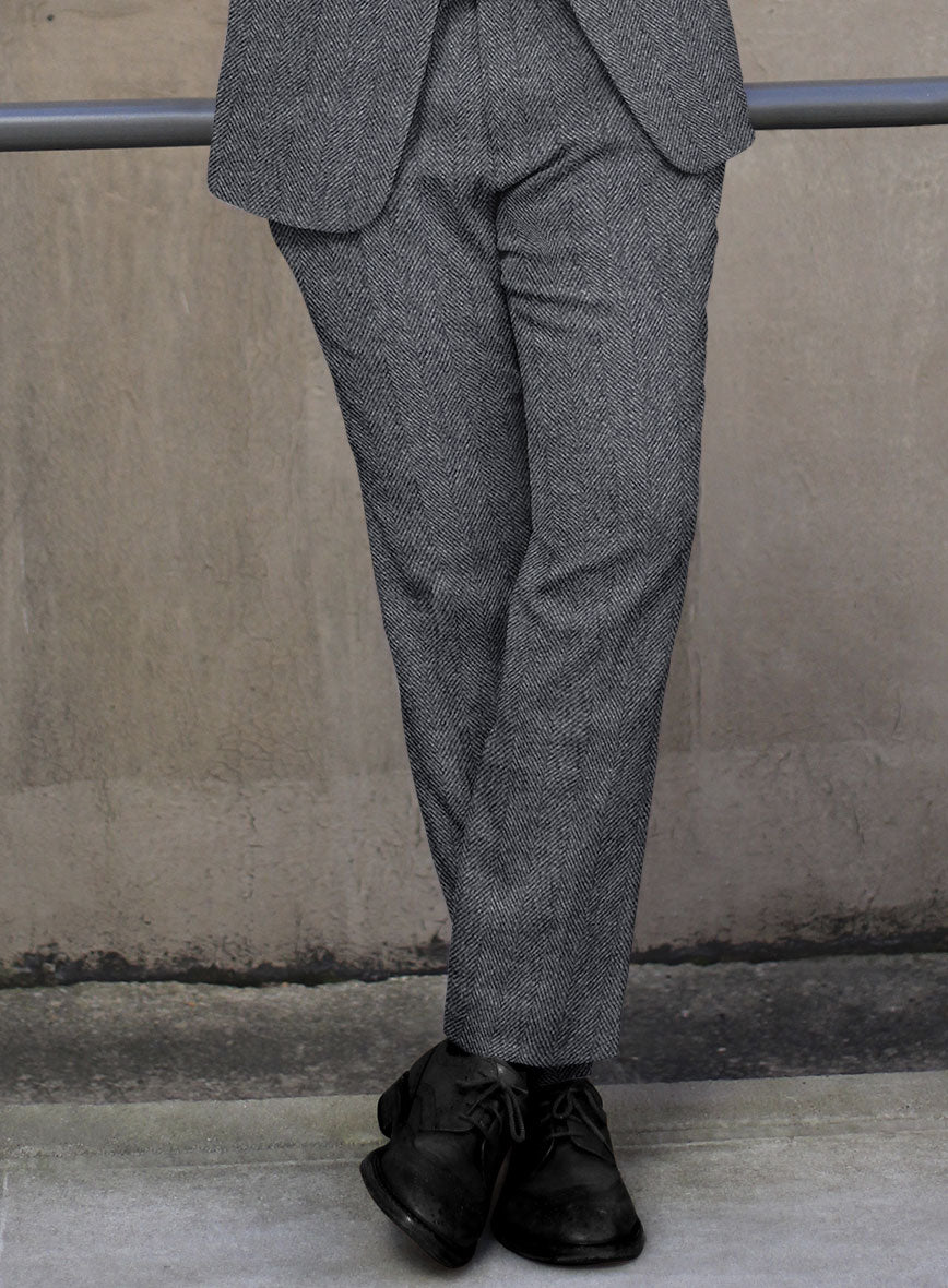 Highlander Heavy Charcoal Herringbone Tweed Pants - StudioSuits