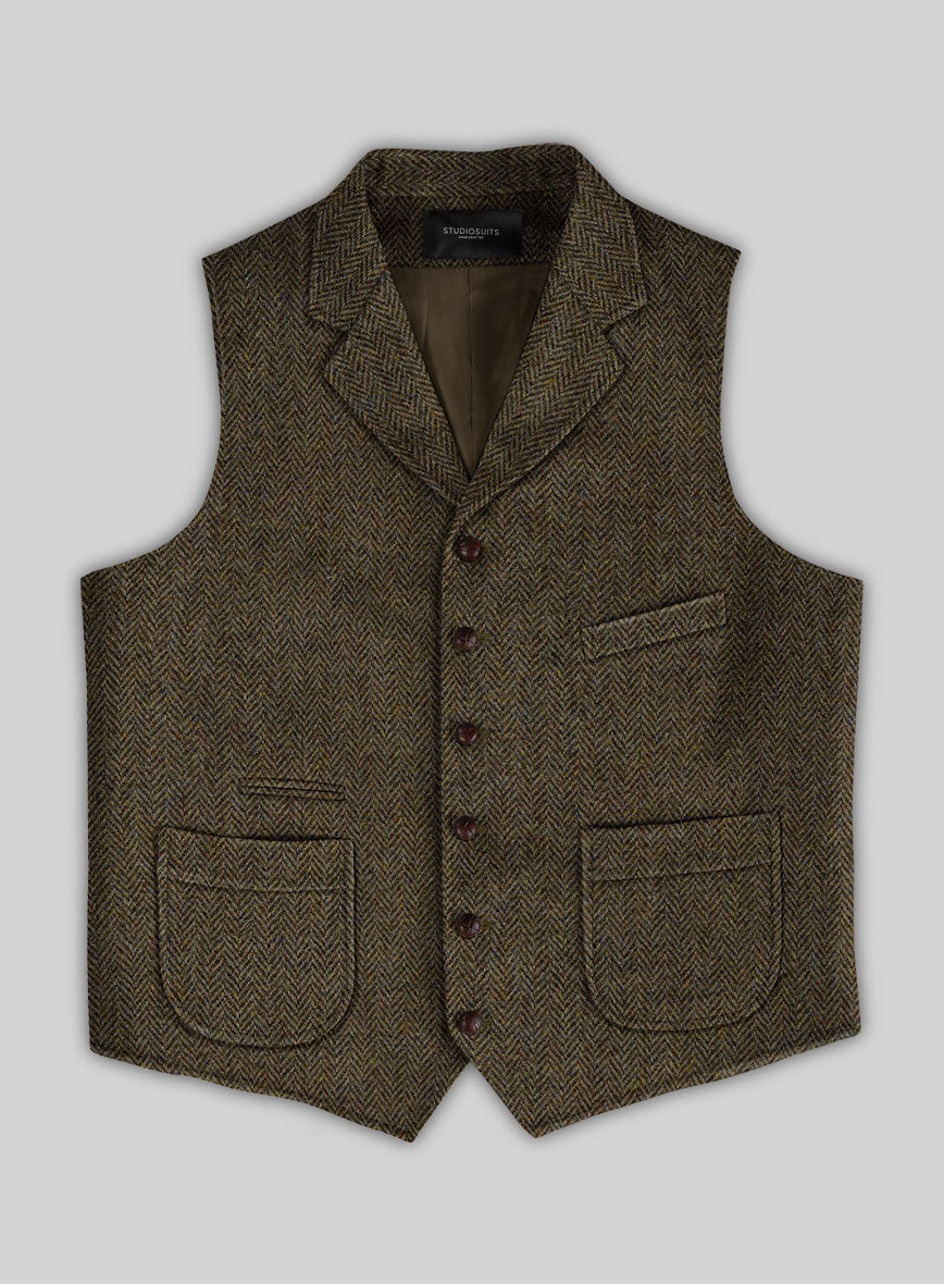 Harris Tweed Ridge Brown Herringbone Hunting Vest - StudioSuits