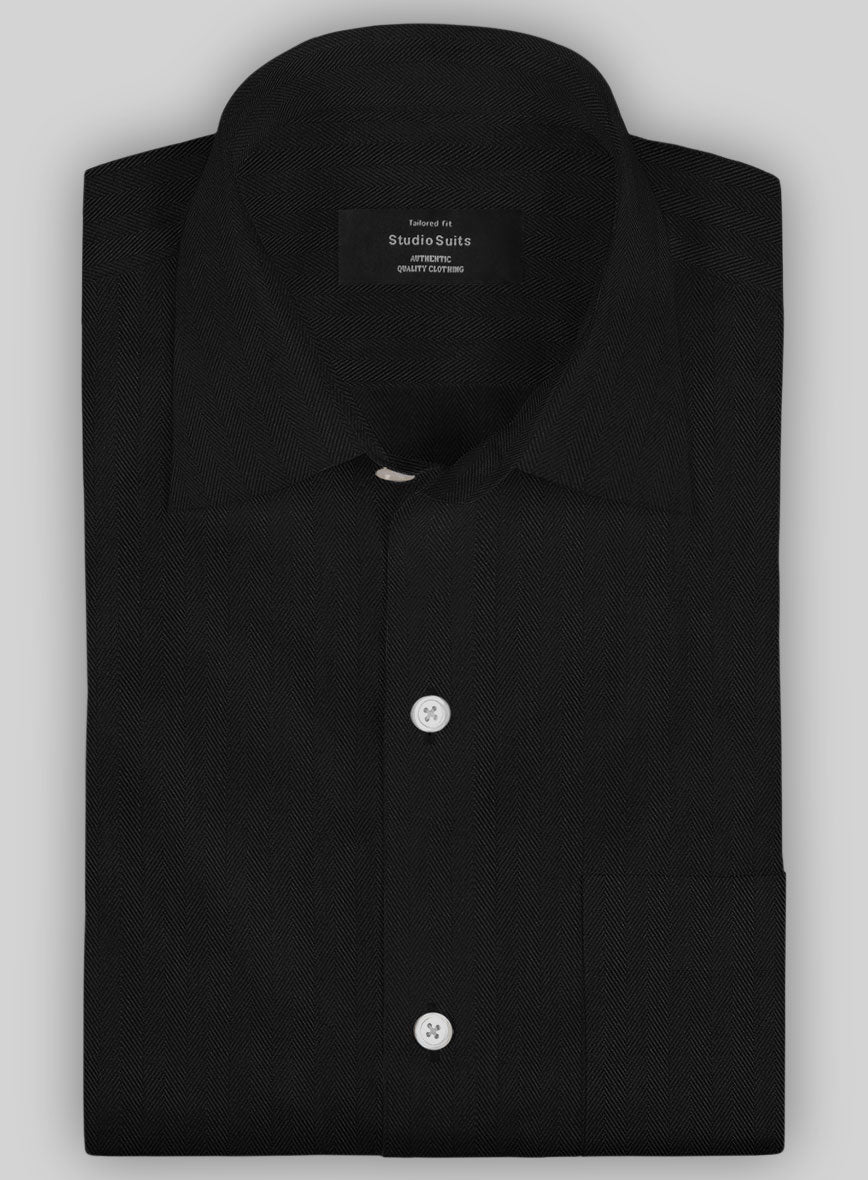 Italian Black Herringbone Shirt - StudioSuits