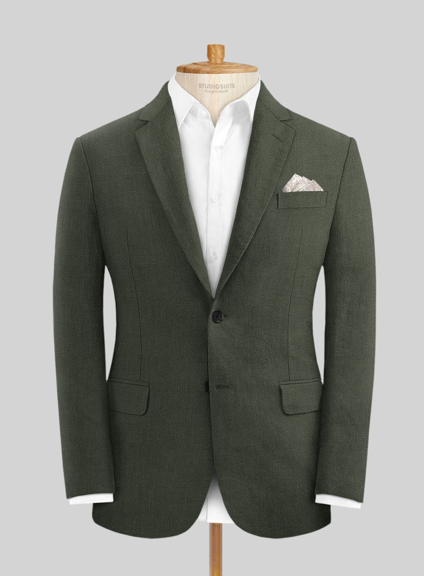 Italian Dark Green Linen Jacket - StudioSuits