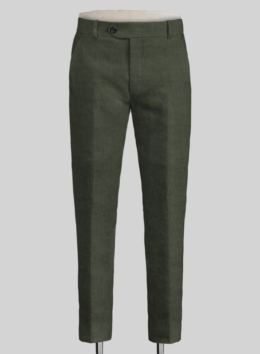 Italian Dark Green Linen Pants - StudioSuits