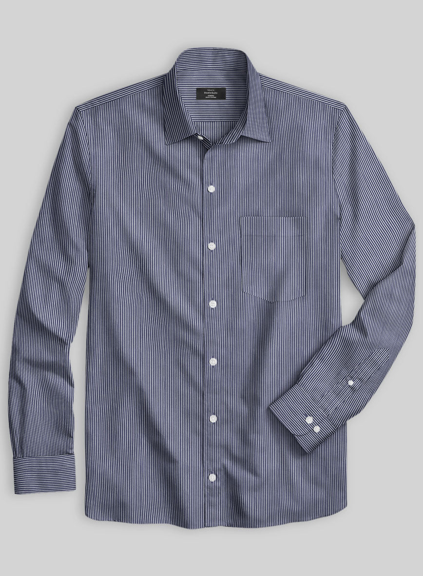 Italian Lombardo Dusk Blue Pinstripe Shirt - StudioSuits