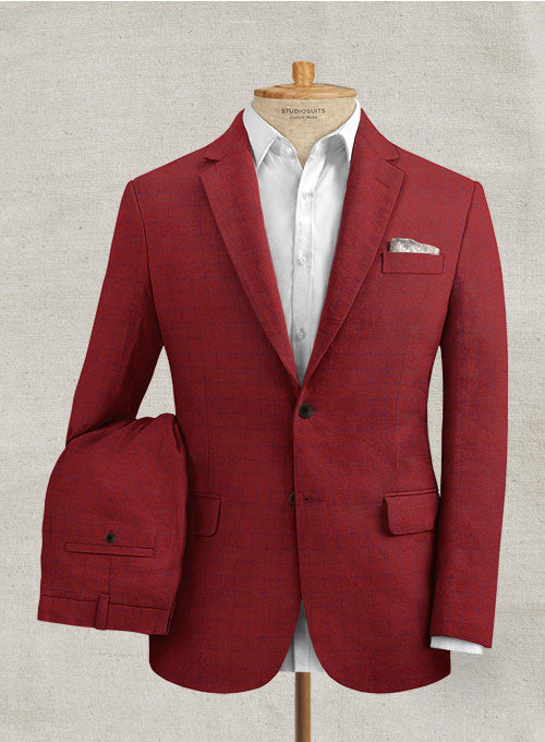 Italian Linen Cherry Red Checks Suit – StudioSuits