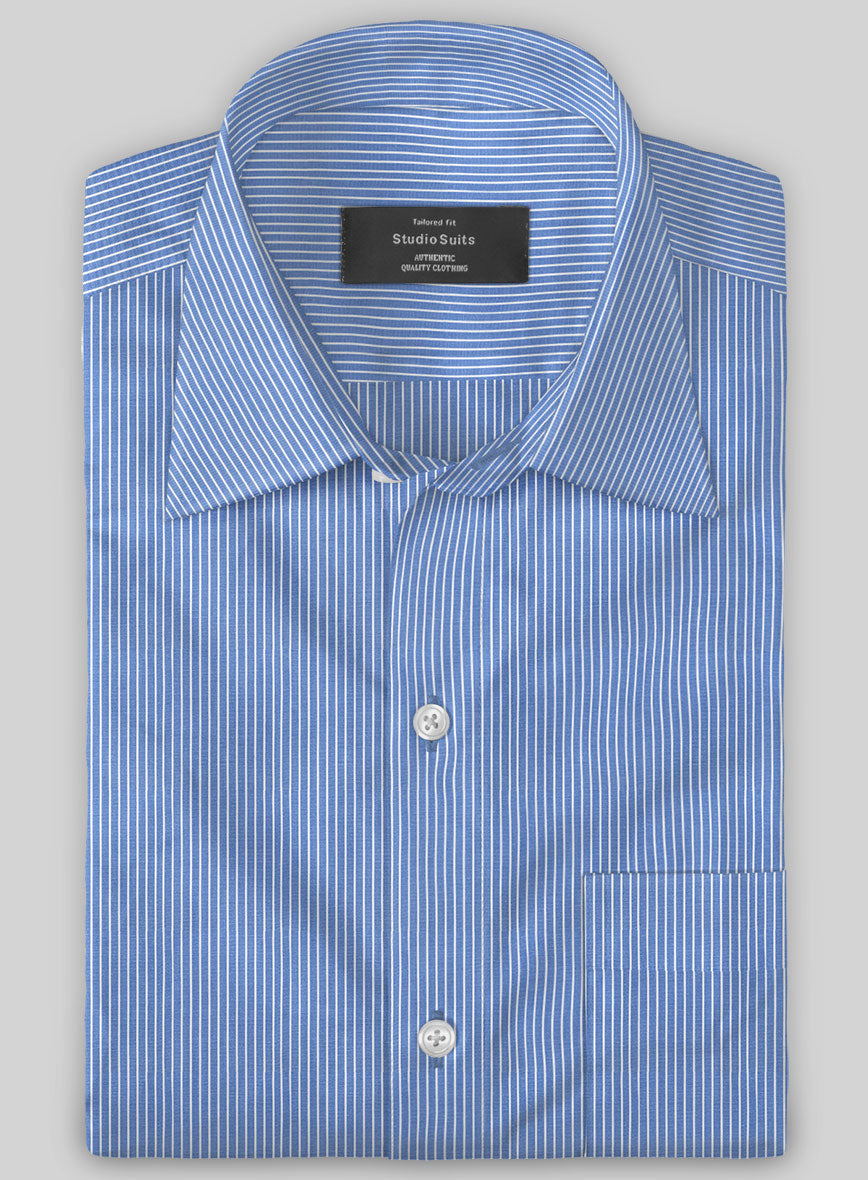 Italian Lombardo Cool Blue Pinstripe Shirt - StudioSuits