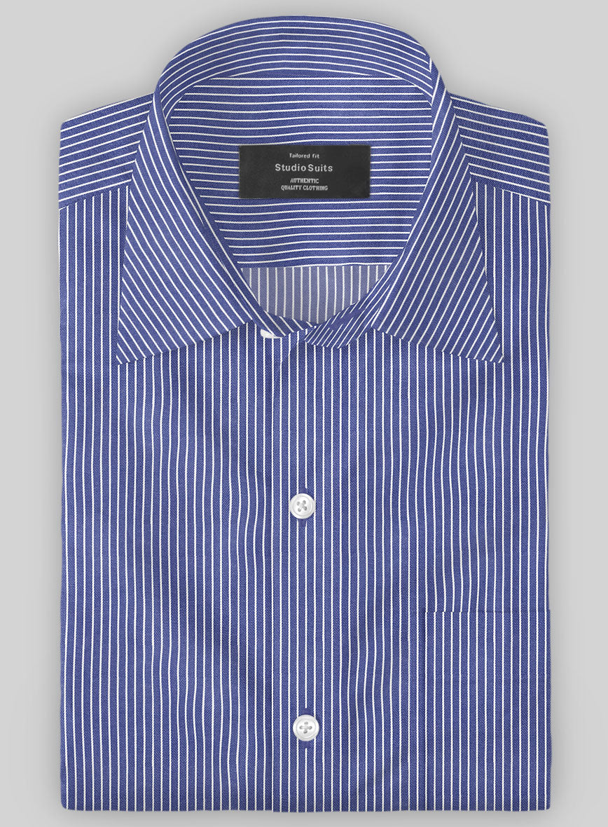 Italian Lombardo Zaffre Blue Stripes Shirt - StudioSuits