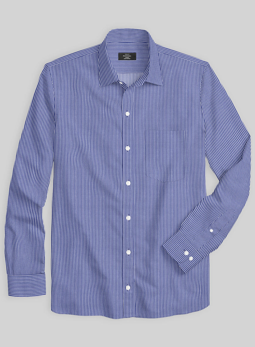 Italian Lombardo Zaffre Blue Stripes Shirt – StudioSuits