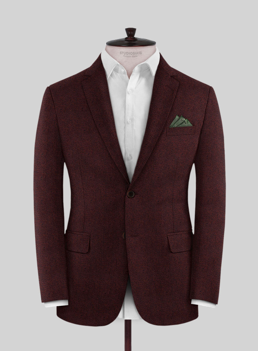 Italian Miteo Wine Herringbone Wool Jacket - StudioSuits