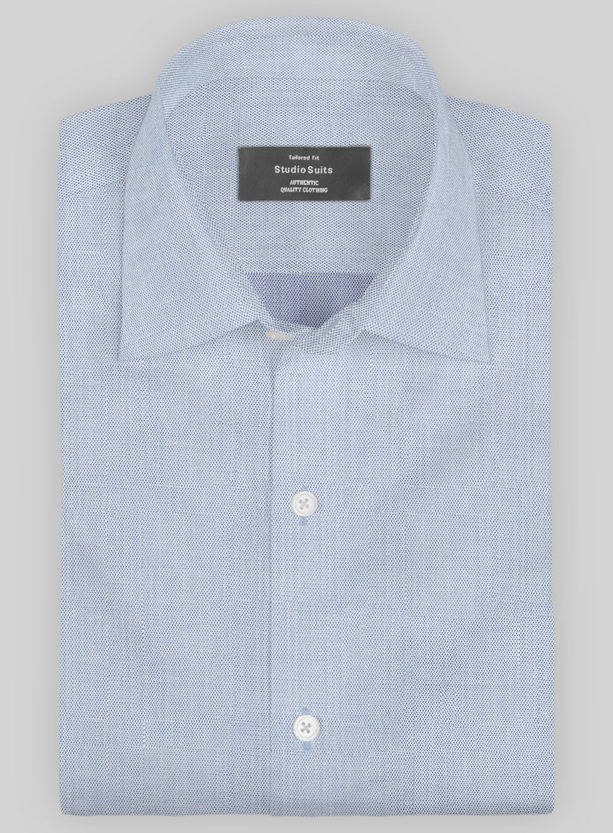 Italian Lombardo Chevron Indigo Blue Shirt - StudioSuits