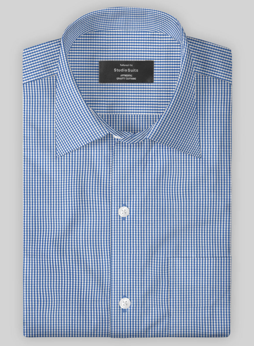 Italian Lombardo Mini Gingham Yale Blue Checks Shirt – StudioSuits