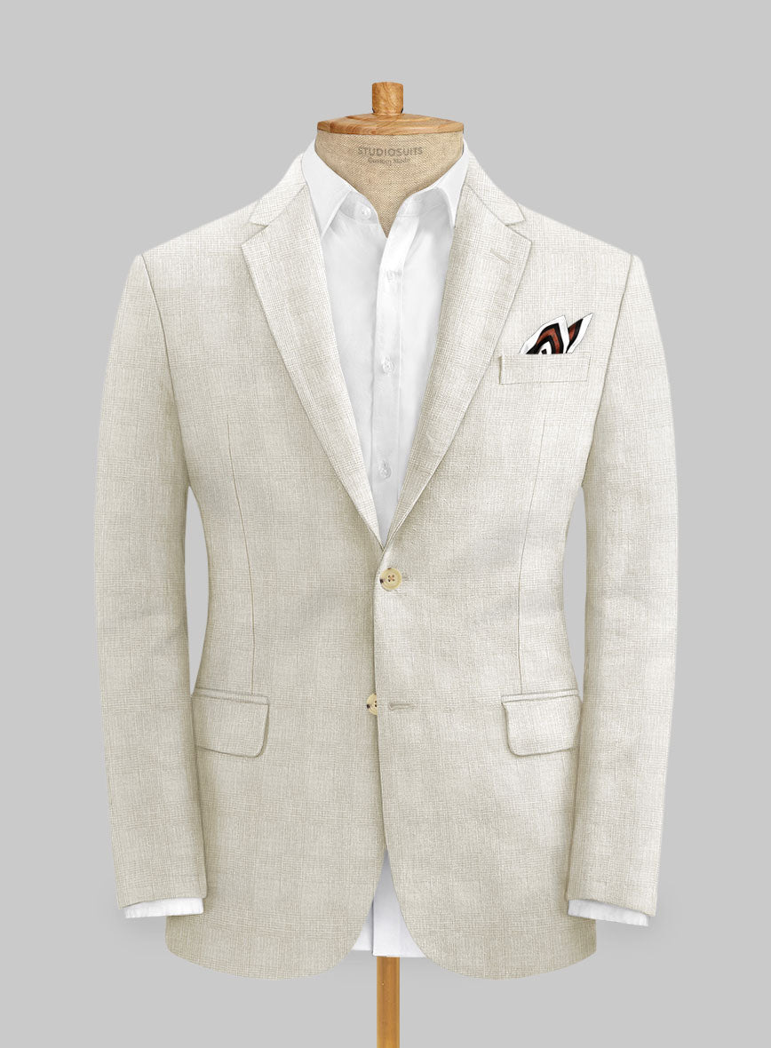 Italian Prato Beige Glen Linen Suit - StudioSuits