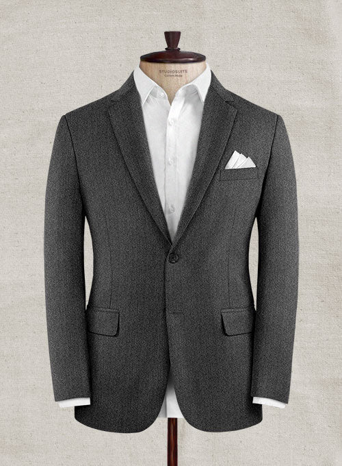 Italian Wool Cashmere Charcoal Herringbone Suit – StudioSuits