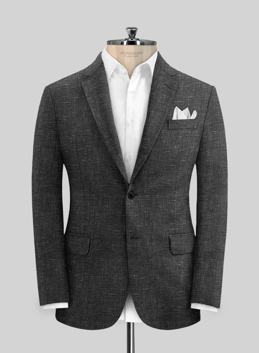 Italian Prato Black Chambray Linen Jacket - StudioSuits