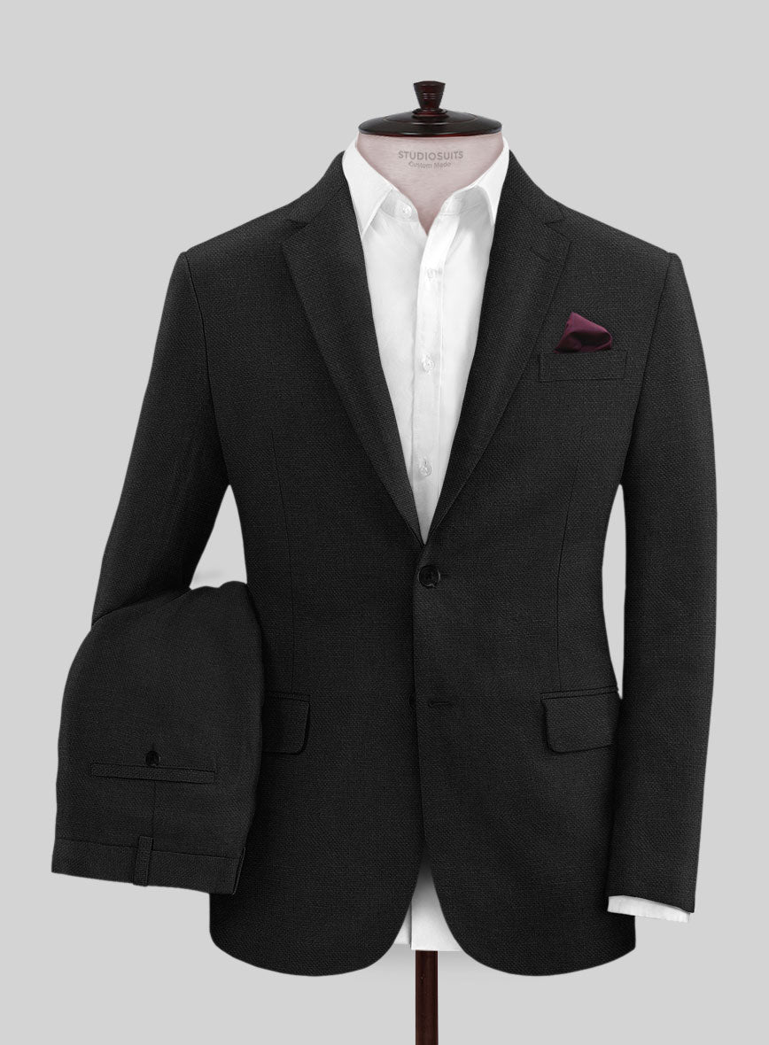 Italian Prato Black Dobby Linen Suit - StudioSuits