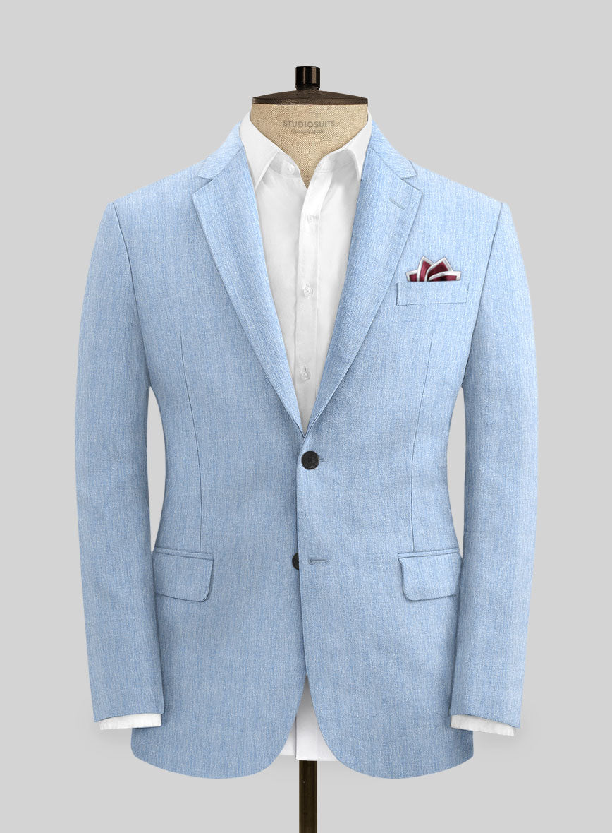 Italian Prato Blue Herringbone Linen Suit - StudioSuits