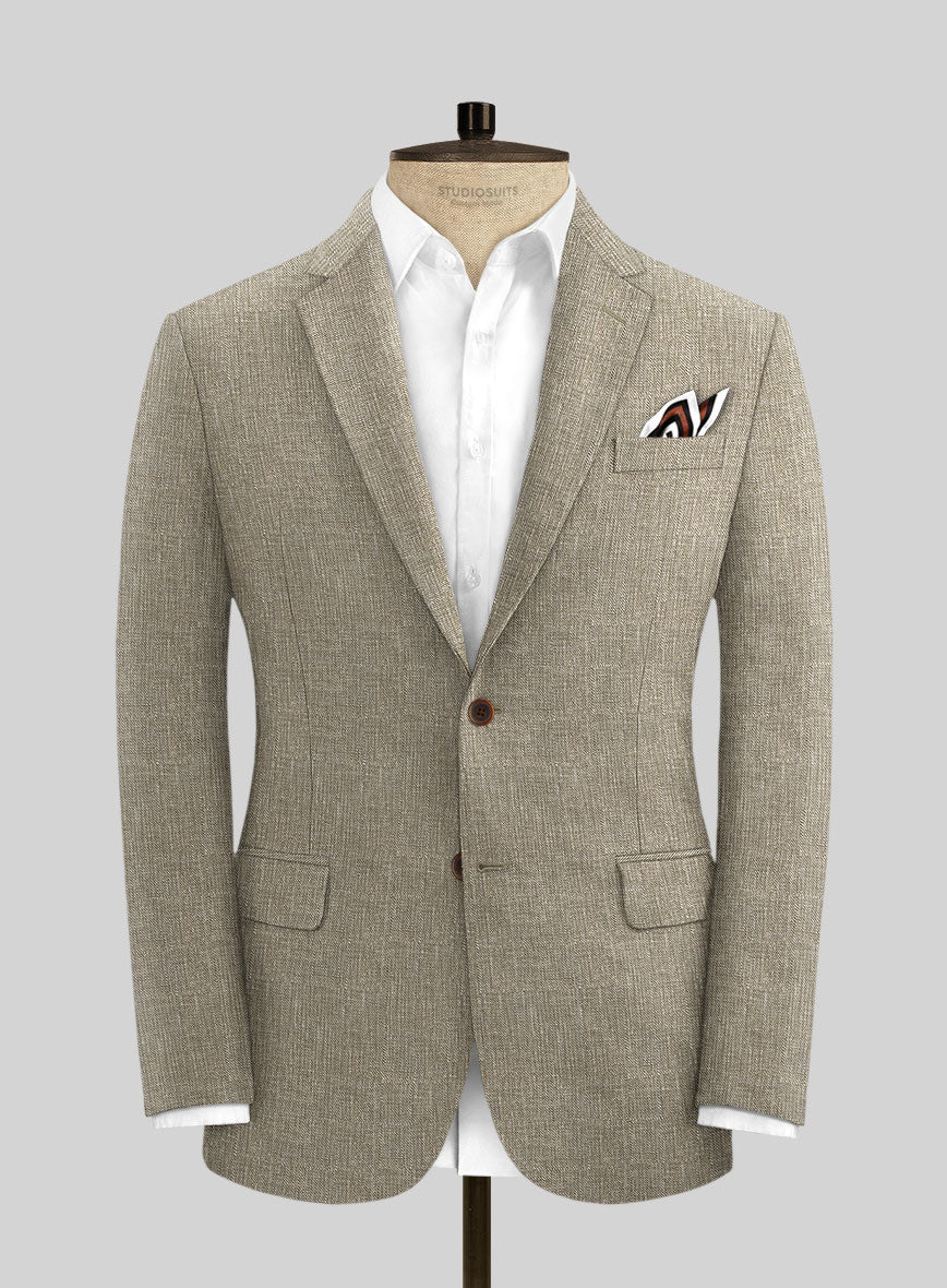 Italian Prato Brown Sharkskin Linen Jacket - StudioSuits