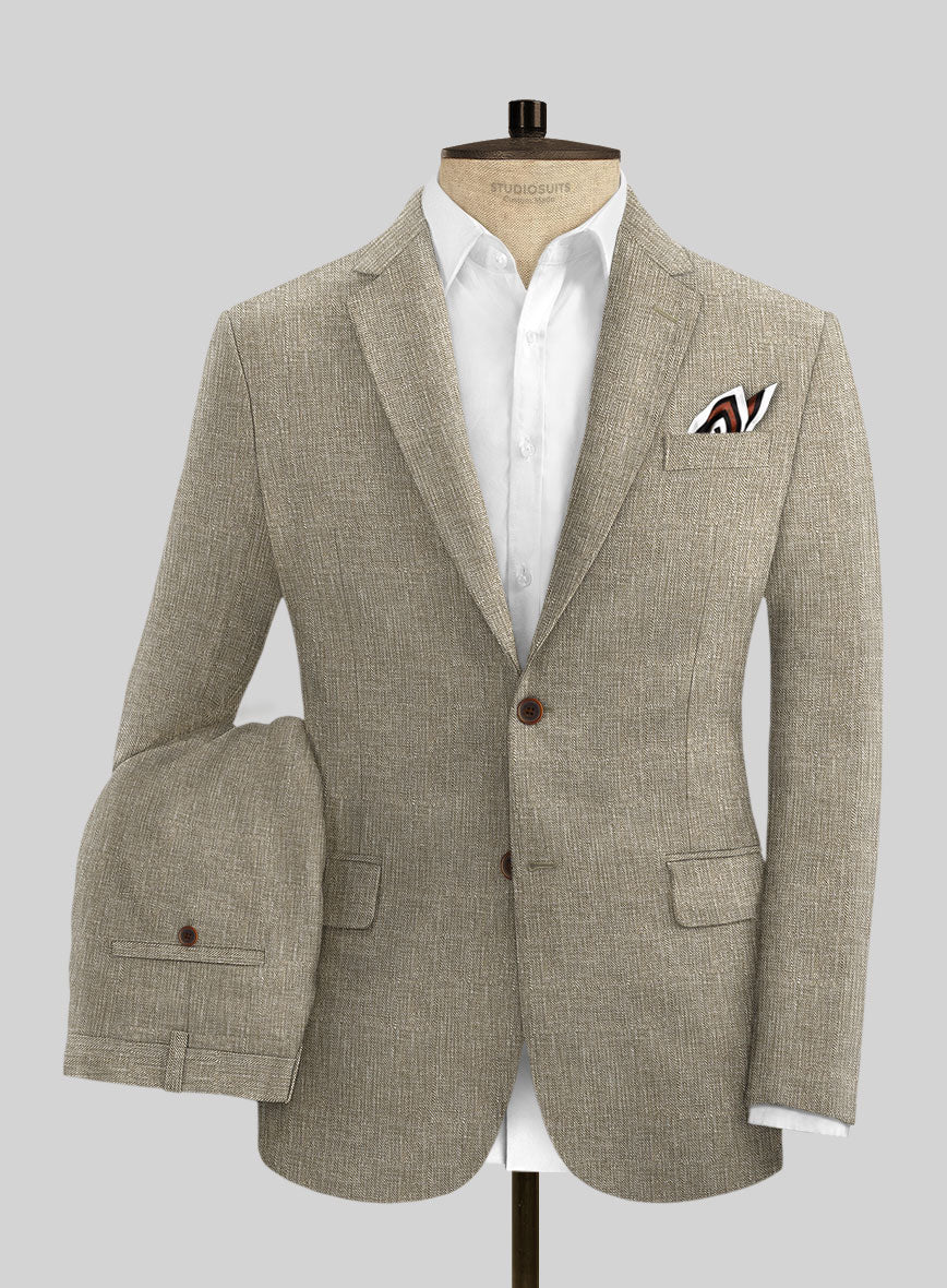 Italian Prato Brown Sharkskin Linen Suit - StudioSuits