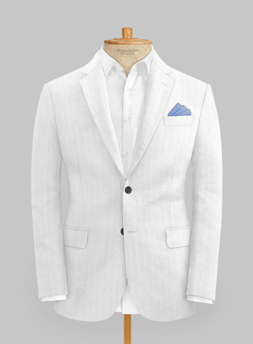 Italian Prato White Herringbone Linen Jacket - StudioSuits