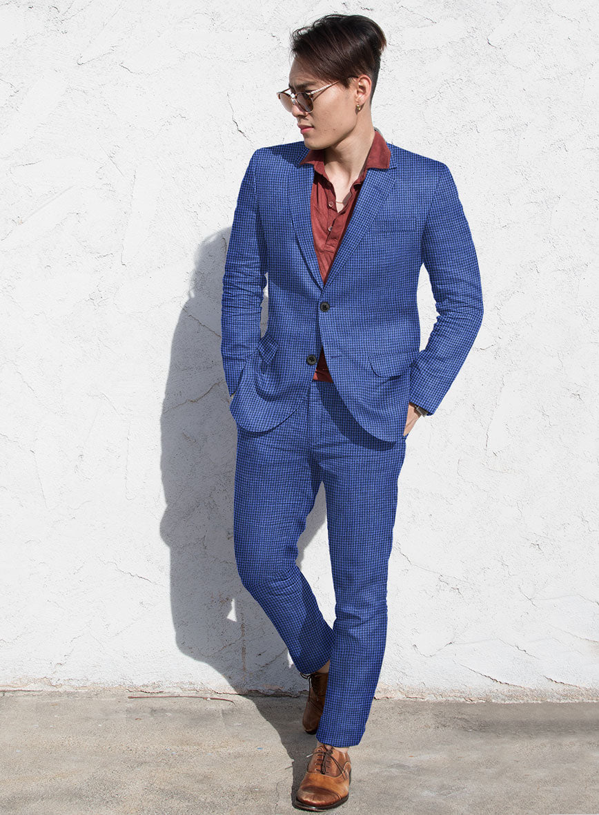 Italian Prato Blue Houndstooth Linen Suit – StudioSuits
