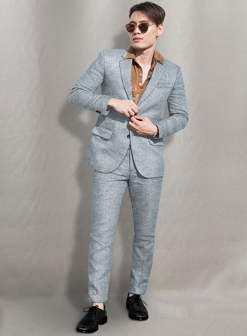 Italian Linen Blue Wide Herringbone Suit – StudioSuits