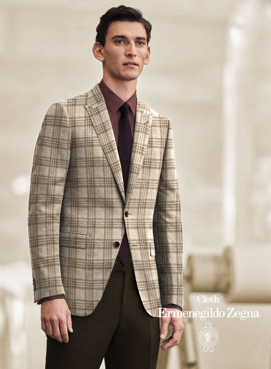 Lanificio Zegna Beige Plaid Alpaca Wool Jacket - StudioSuits