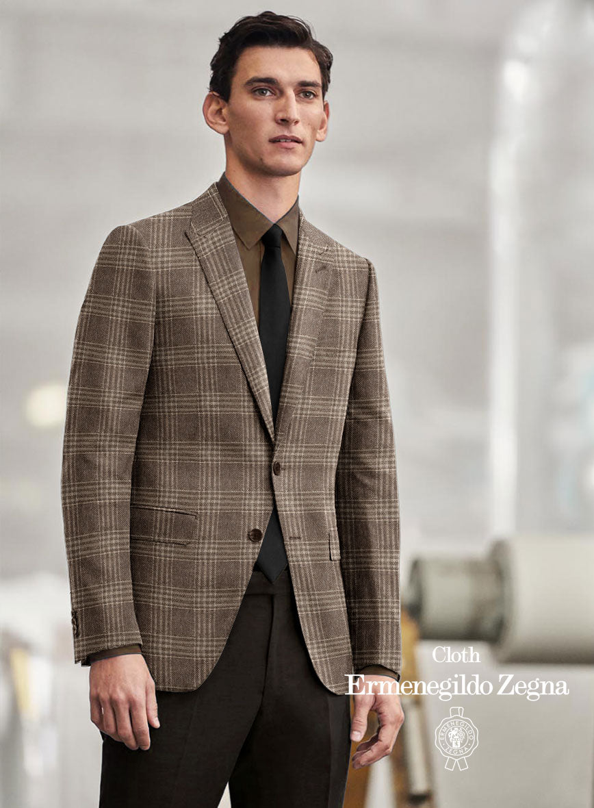 Lanificio Zegna Trofeo Brown Checks Cashmere Jacket - StudioSuits