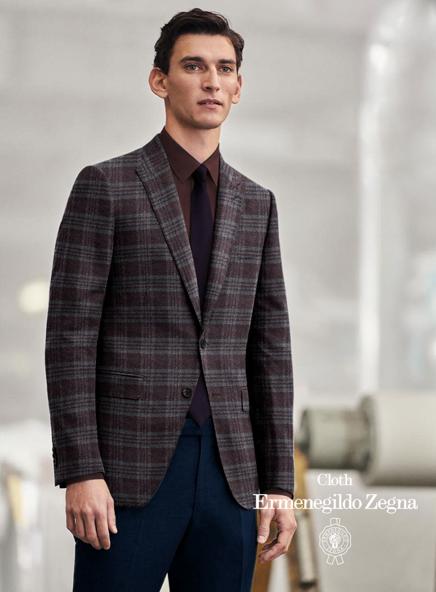 Lanificio Zegna Wine Plaid Alpaca Wool Jacket - StudioSuits