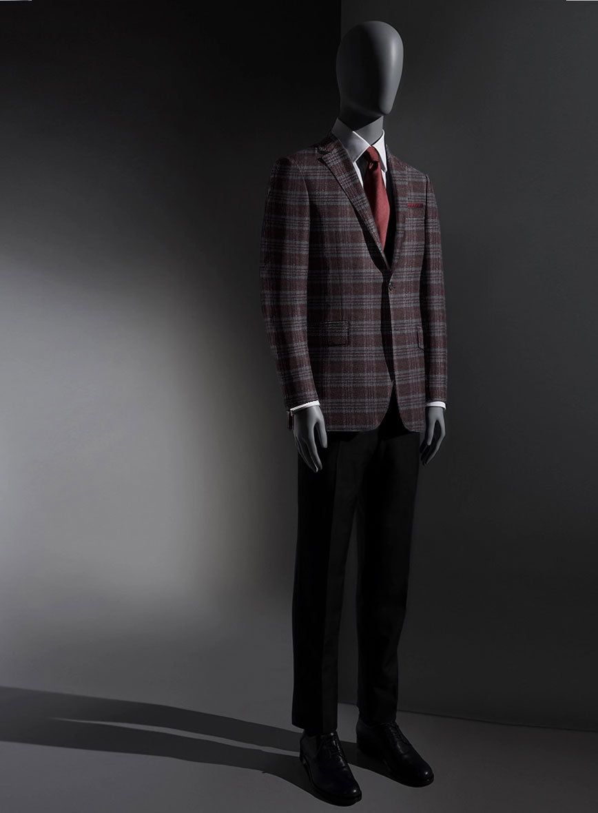 Lanificio Zegna Wine Plaid Alpaca Wool Jacket - StudioSuits