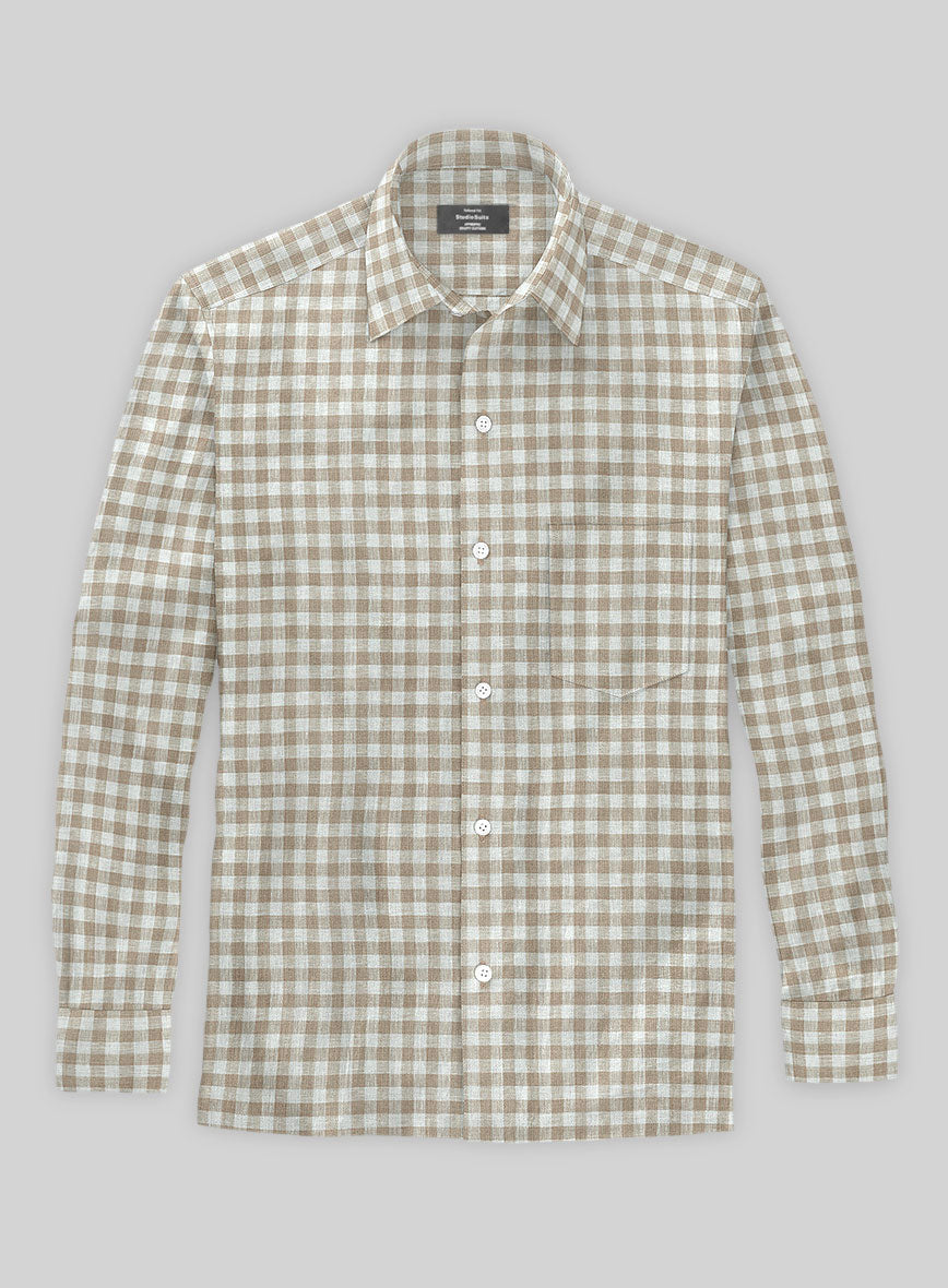 Light Brown Checks Linen Shirt - StudioSuits