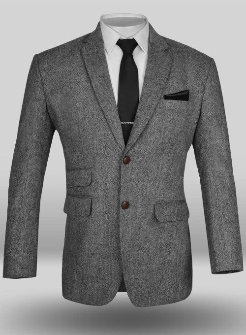 Light Weight Dark Gray Tweed Jacket - StudioSuits