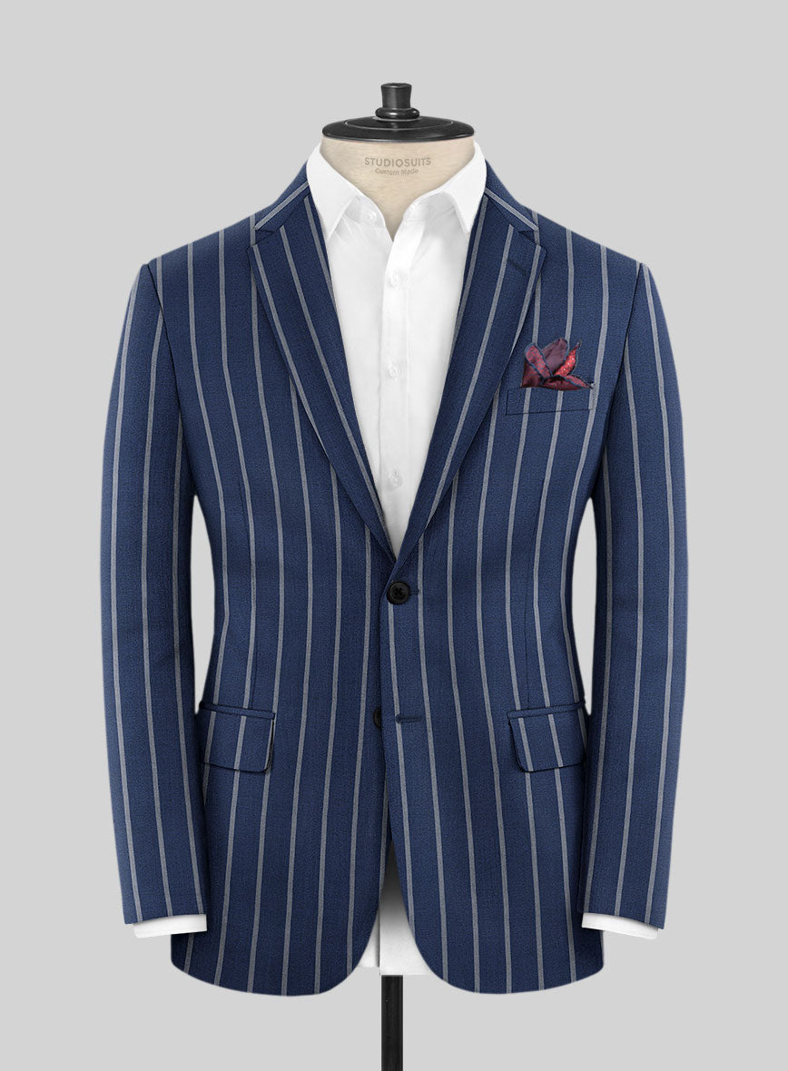 Napolean Zole Stripe Blue Wool Jacket - StudioSuits