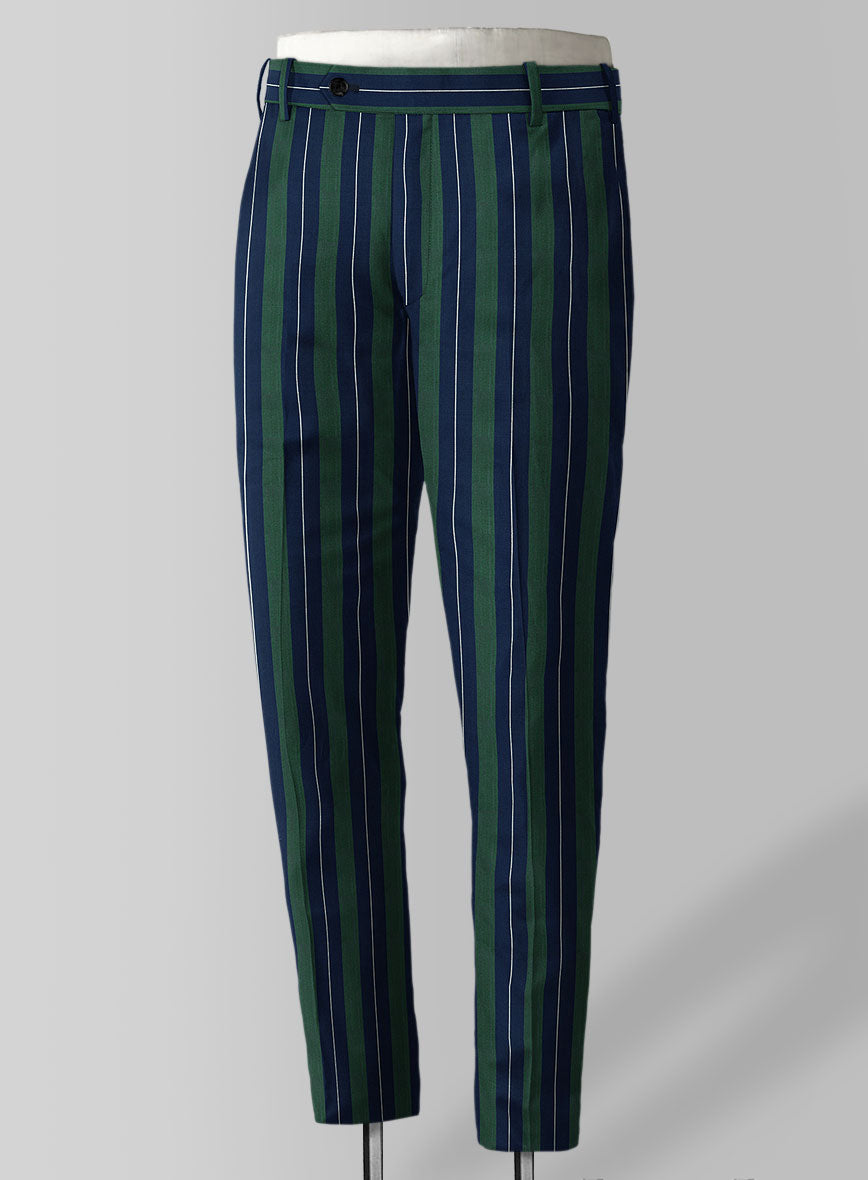 Napolean Izzaro Stripe Green Blue Wool Pants - StudioSuits