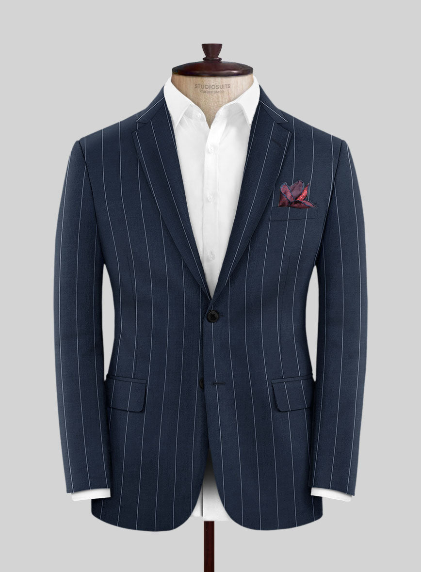 Napolean Wide Stripe Blue Wool Jacket - StudioSuits