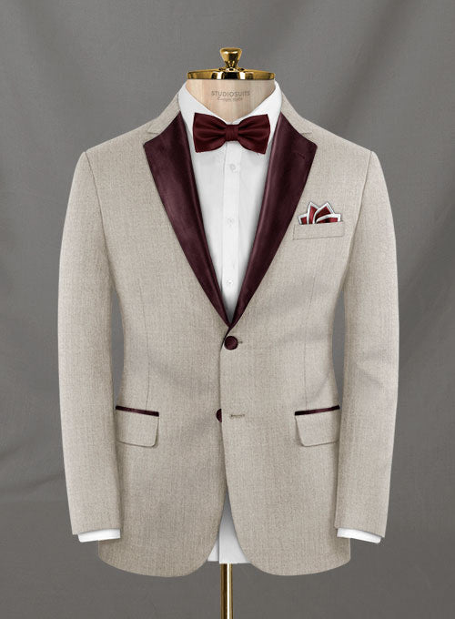 Napolean Stretch Pale Brown Wool Tuxedo Jacket - StudioSuits