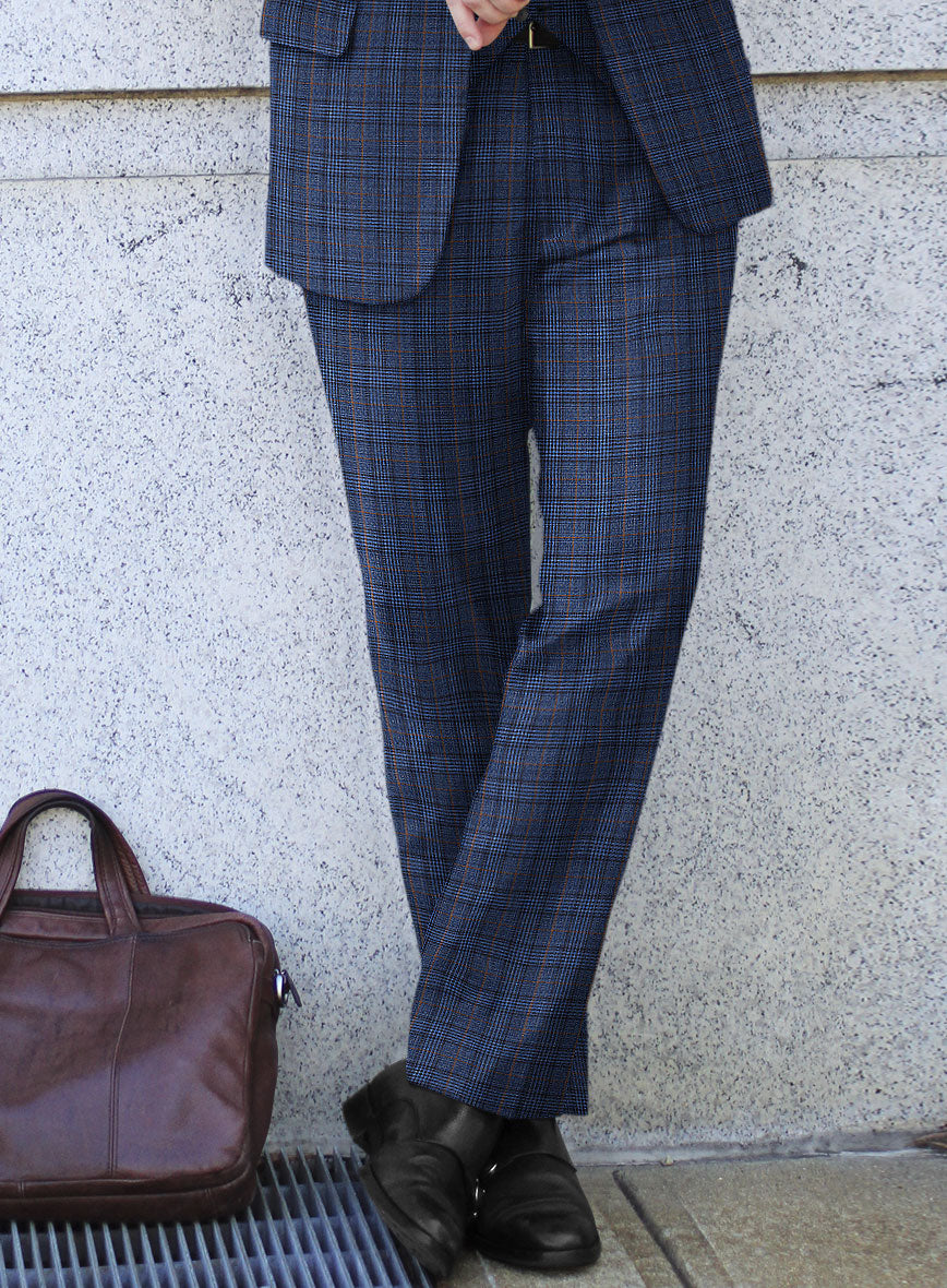 Reda Azul Blue Checks Wool Pants - StudioSuits