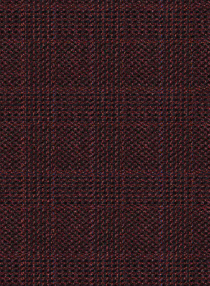 Reda Casvo Maroon Checks Wool Pants - StudioSuits