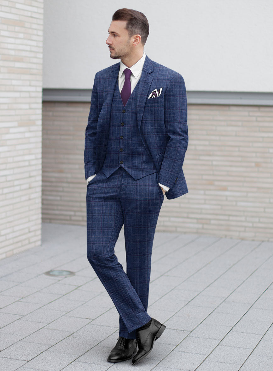 Reda Cerulean Blue Checks Wool Suit - StudioSuits