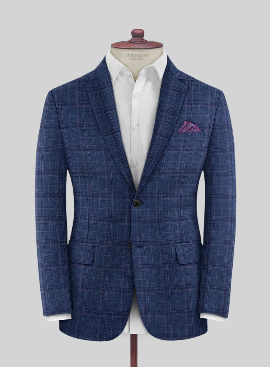 Reda Cerulean Blue Checks Wool Suit - StudioSuits