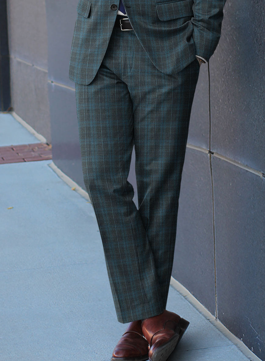 Reda Cyan Green Checks Wool Pants - StudioSuits