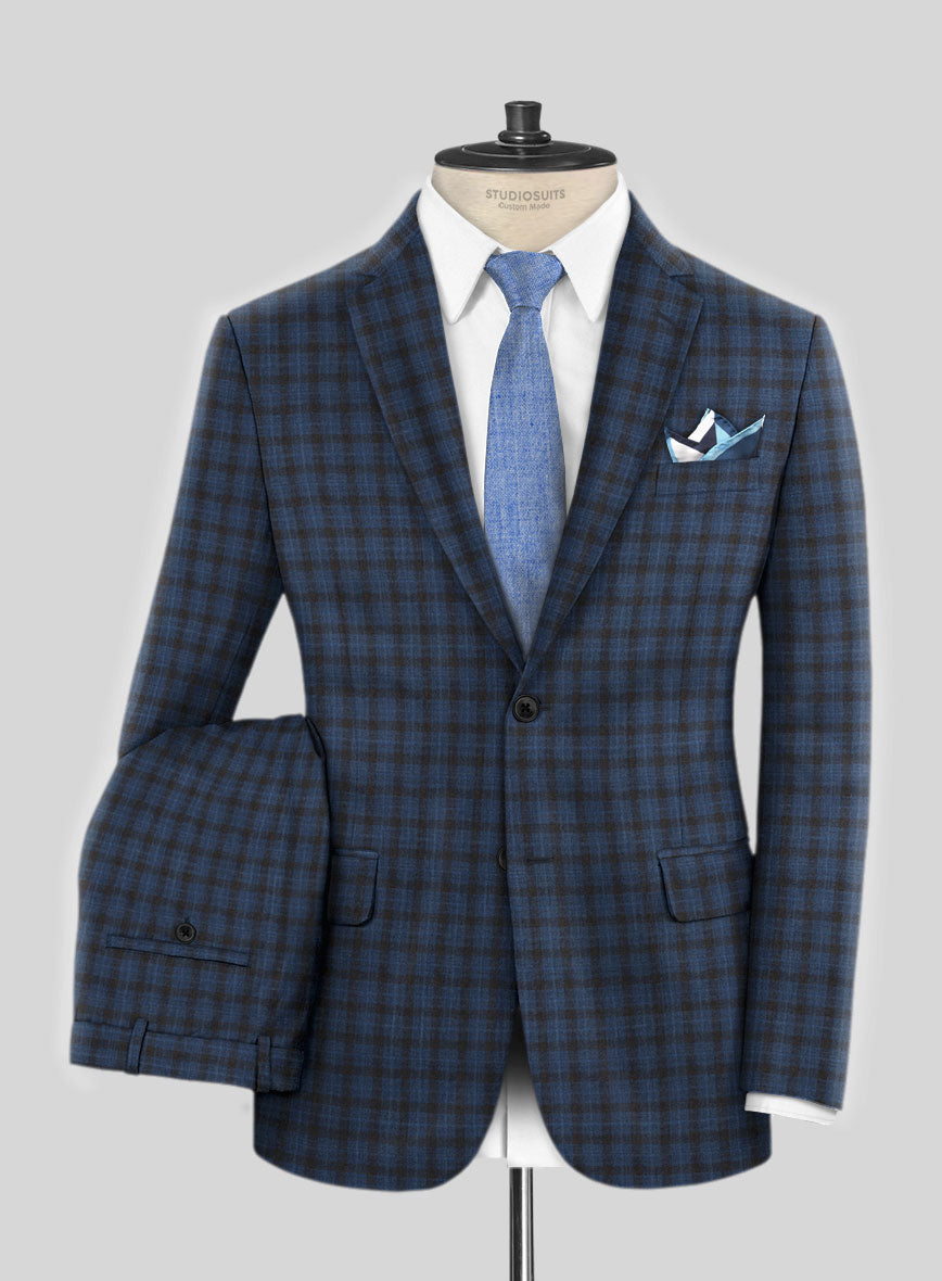 Reda Glacier Blue Checks Wool Suit - StudioSuits