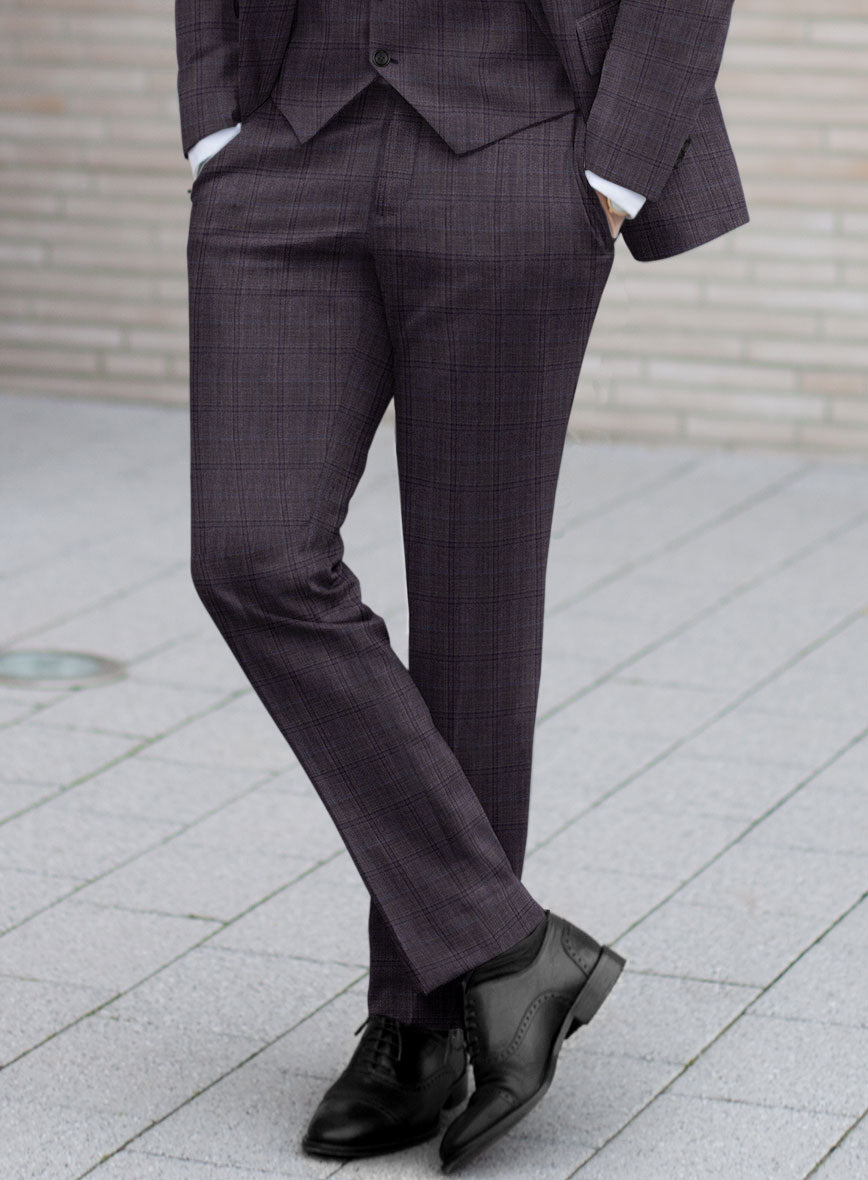 Reda Haze Purple Checks Wool Pants - StudioSuits