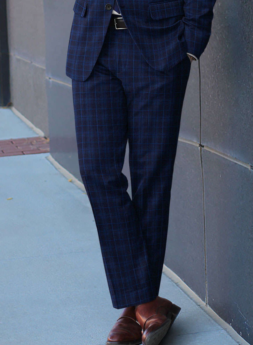 Reda Jagur Blue Checks Wool Pants - StudioSuits