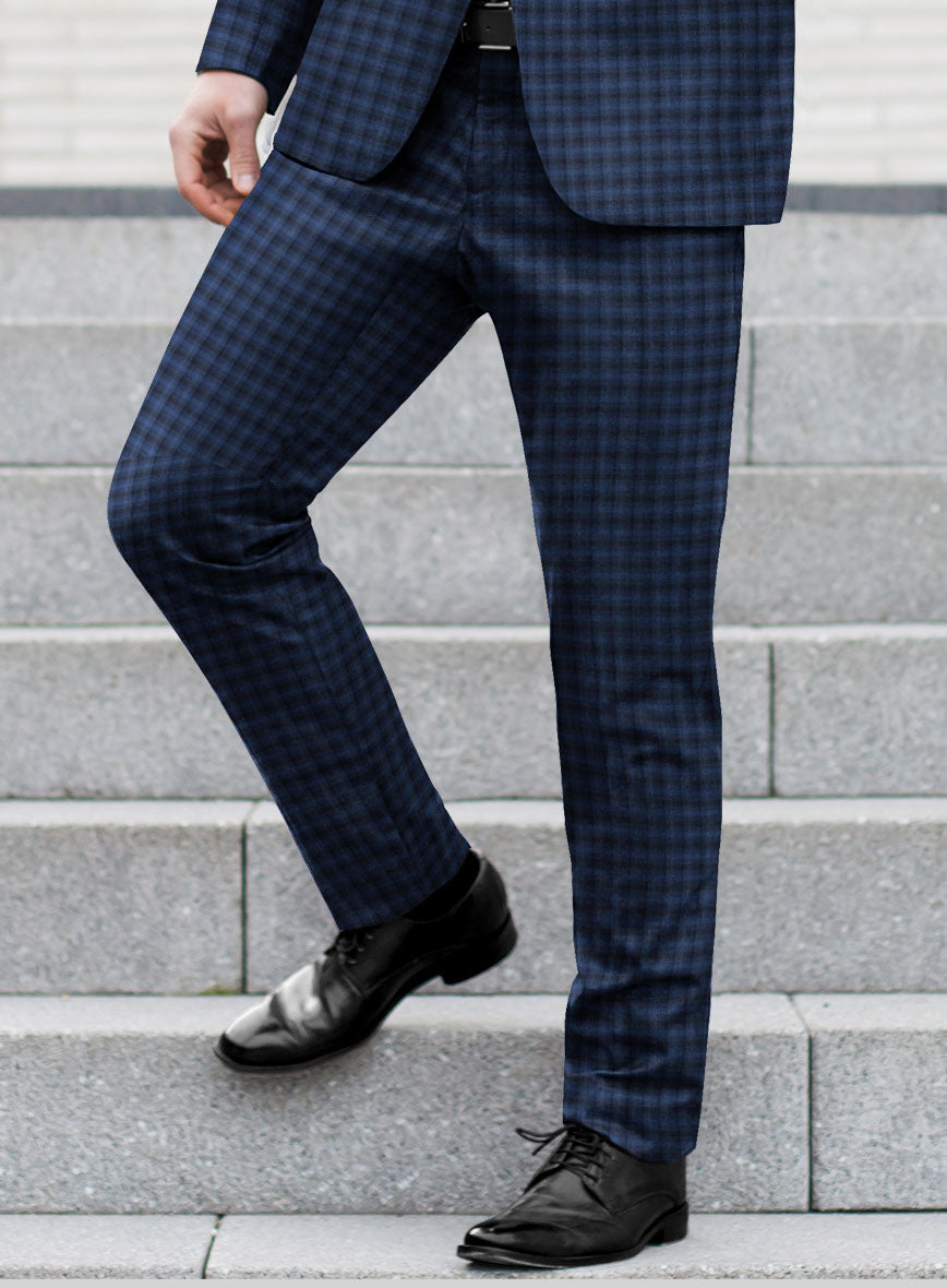 Reda Mid Blue Checks Wool Pants - StudioSuits