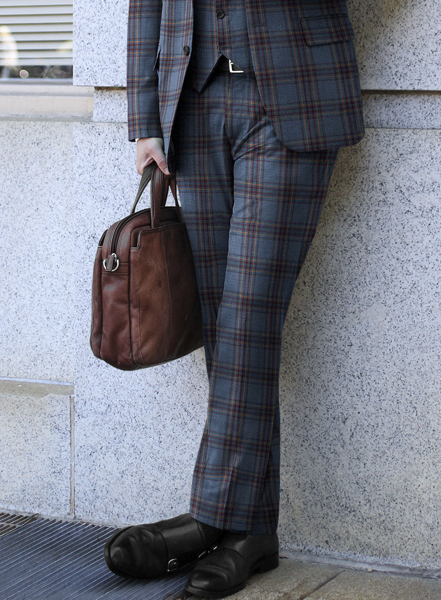 Reda Pale Aqua Checks Wool Pants - StudioSuits