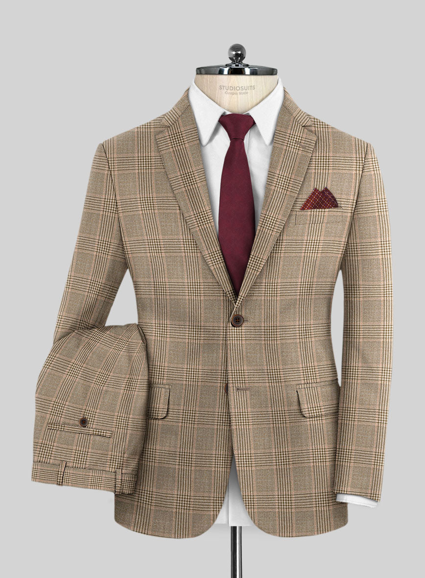 Reda Pale Brown Checks Wool Suit - StudioSuits