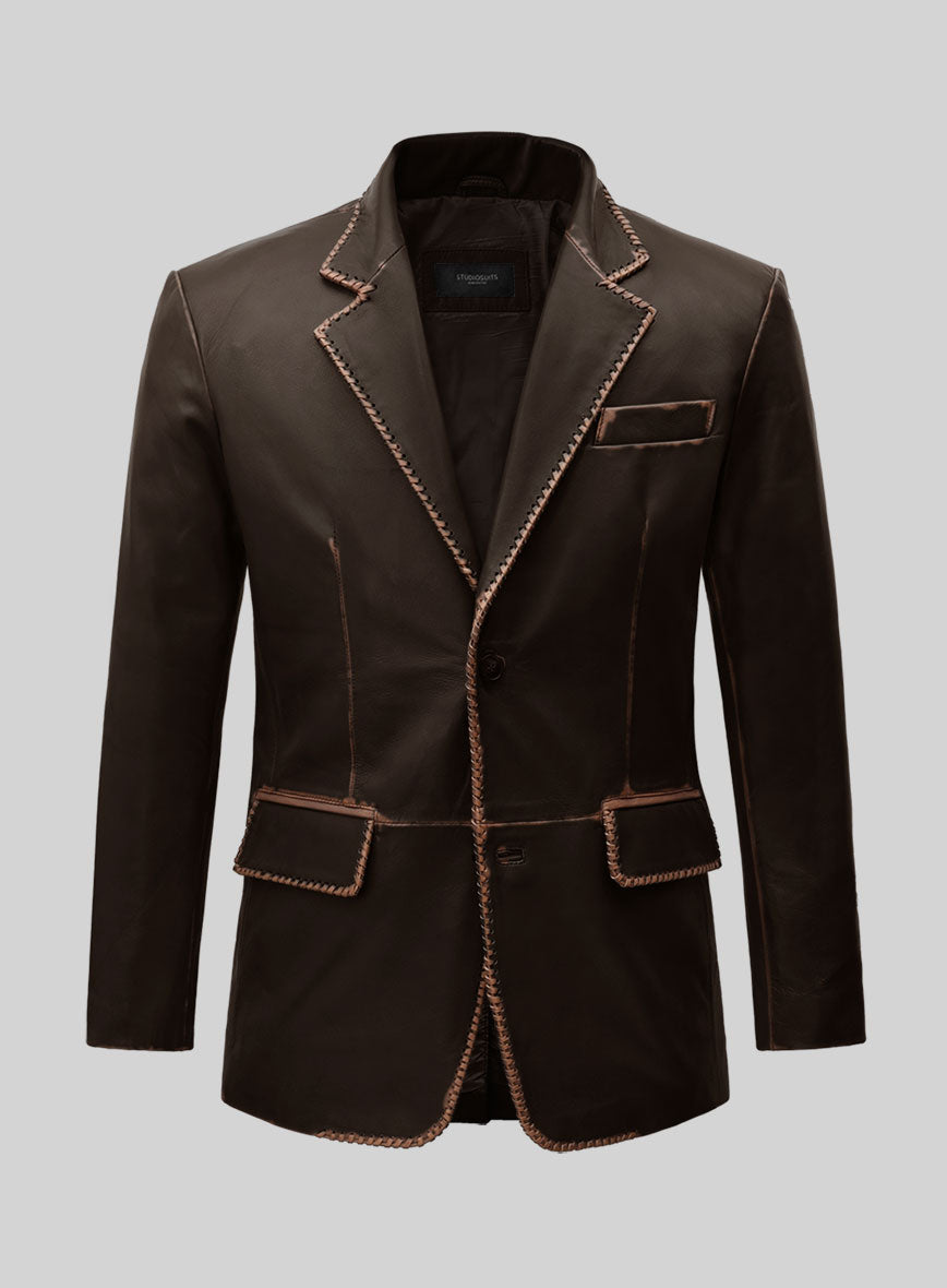 Rubbed Dark Brown Medieval Leather Blazer – StudioSuits