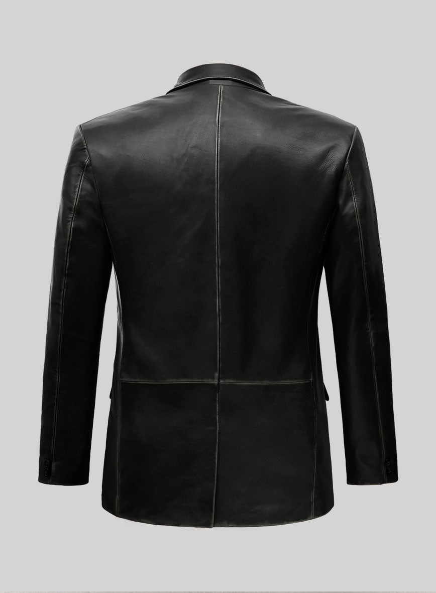 Rubbed Black Leather Blazer – StudioSuits
