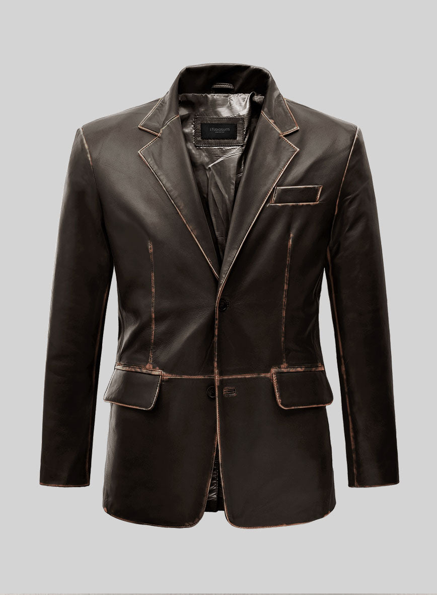 Rubbed Brown Leather Blazer – StudioSuits