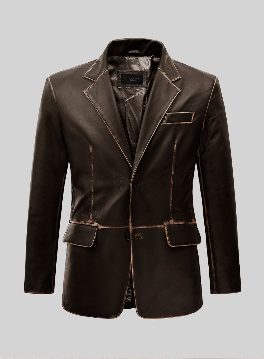 Rubbed Dark Brown Leather Blazer – StudioSuits